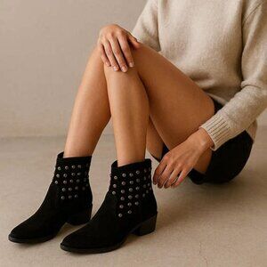 Black Faux Suede Studded Cowboy Booties 9